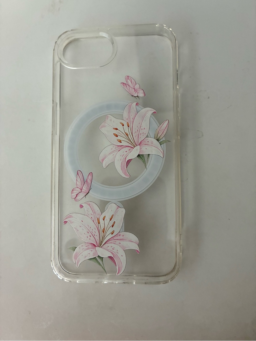 Clear Floral Phone Case with Pink Lily Design